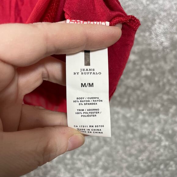 I Jeans by Buffalo Red Sheer Chiffon Raglan Sleeve Tee - Size Medium - V-Neck - Picture 5 of 6